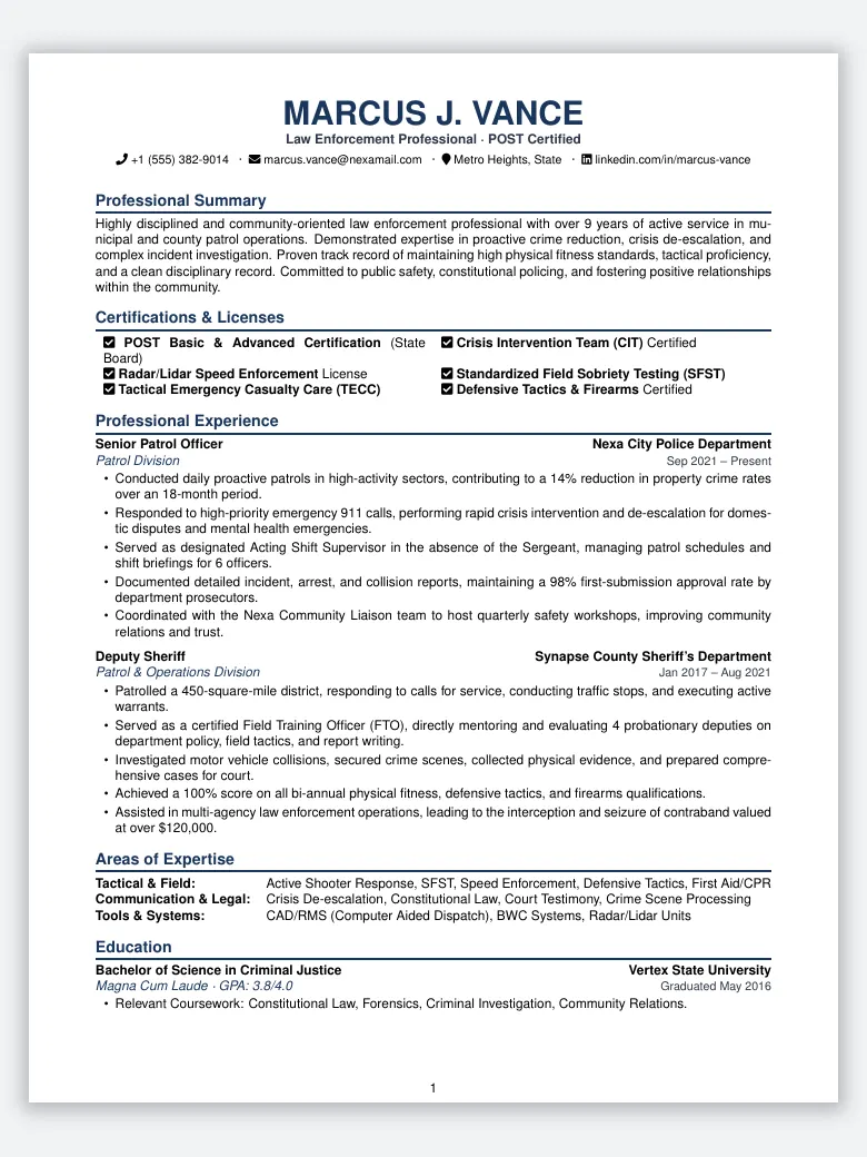 Police Officer Resume preview
