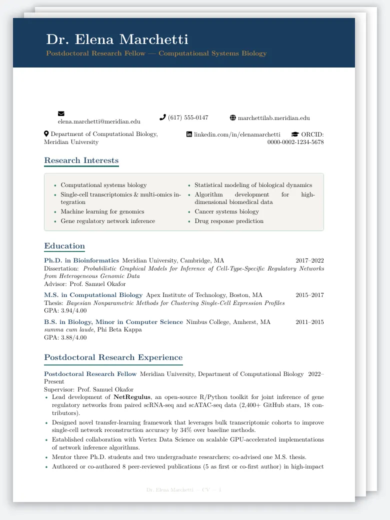 Postdoctoral Researcher CV preview