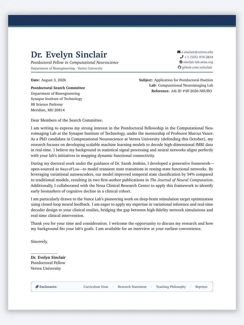 Postdoc Application Cover Letter preview