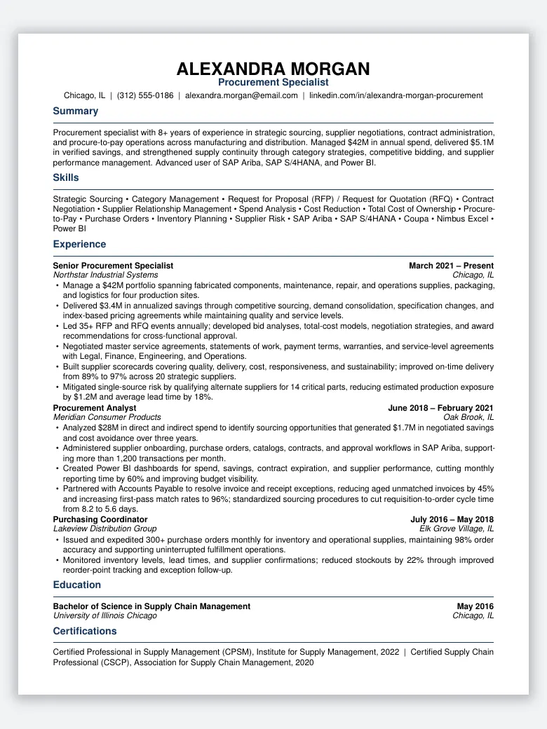 Procurement Specialist Resume preview