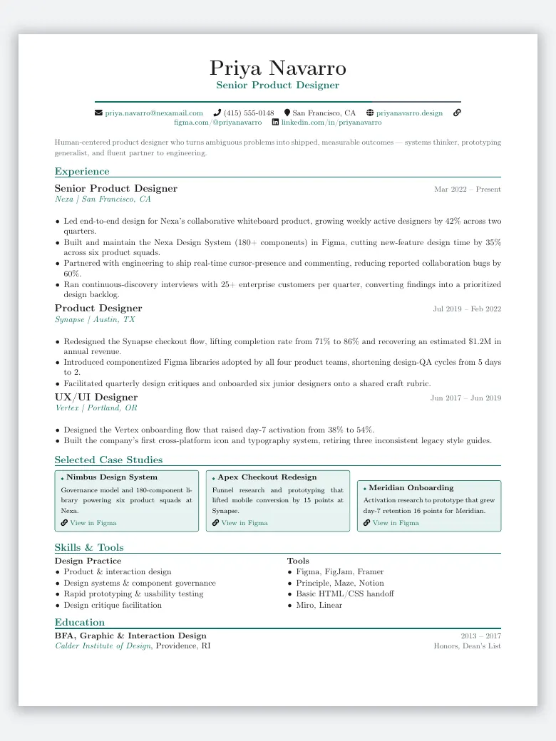 Product Designer Resume preview