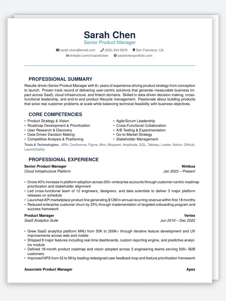 Product Manager Resume preview