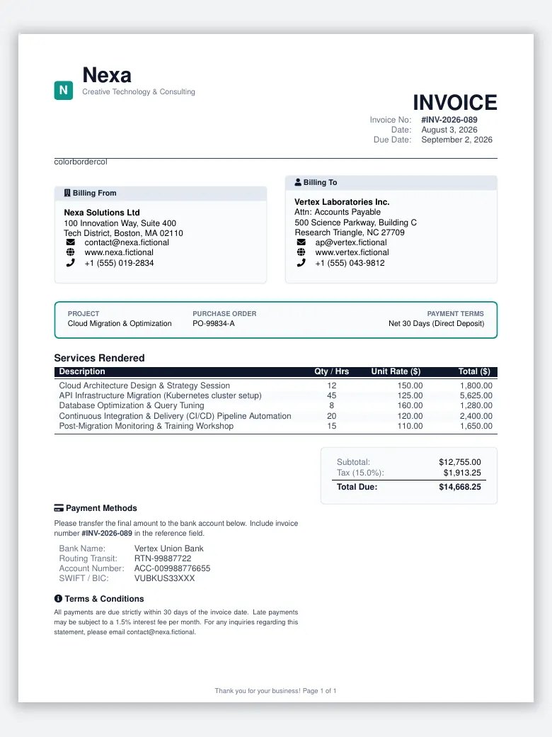 Professional Services Invoice preview