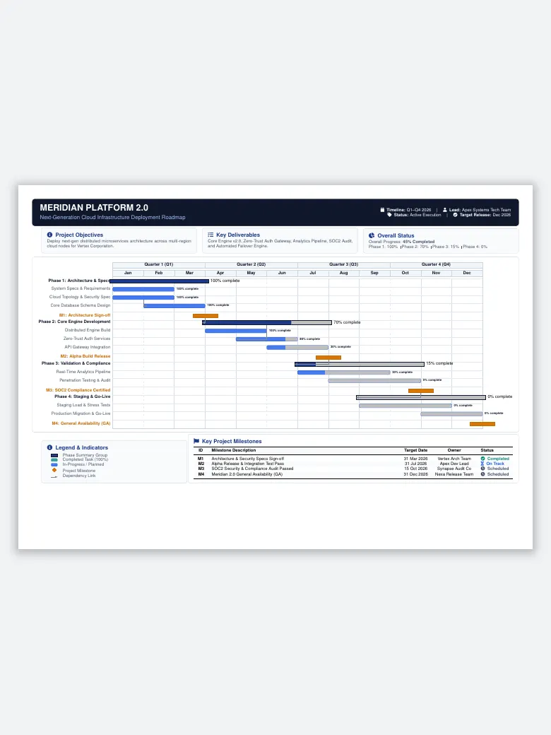Project Gantt Timeline LaTeX template, first page preview