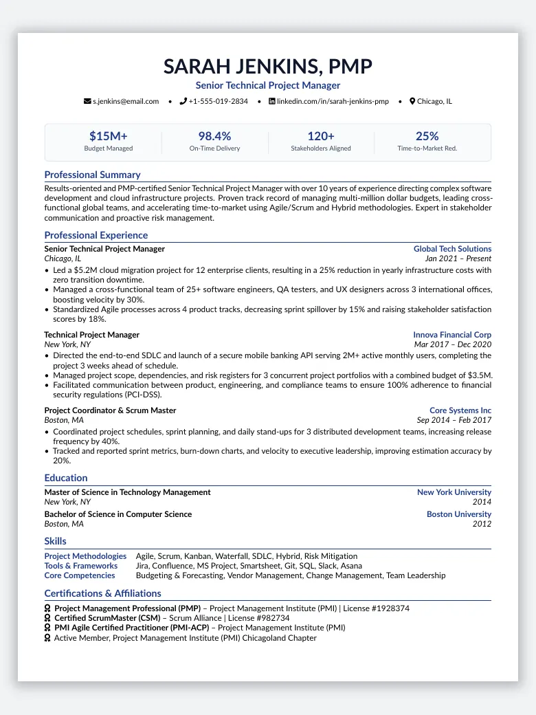 Project Manager Resume preview