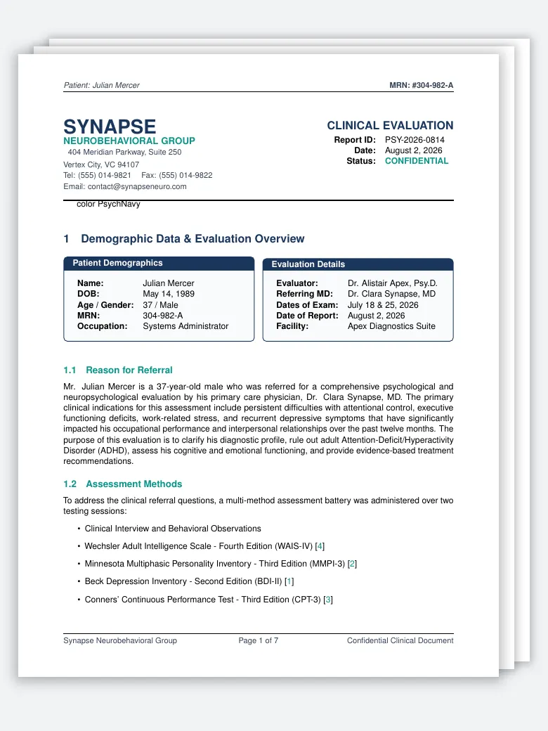 Psychological Diagnostic and Evaluation Report preview