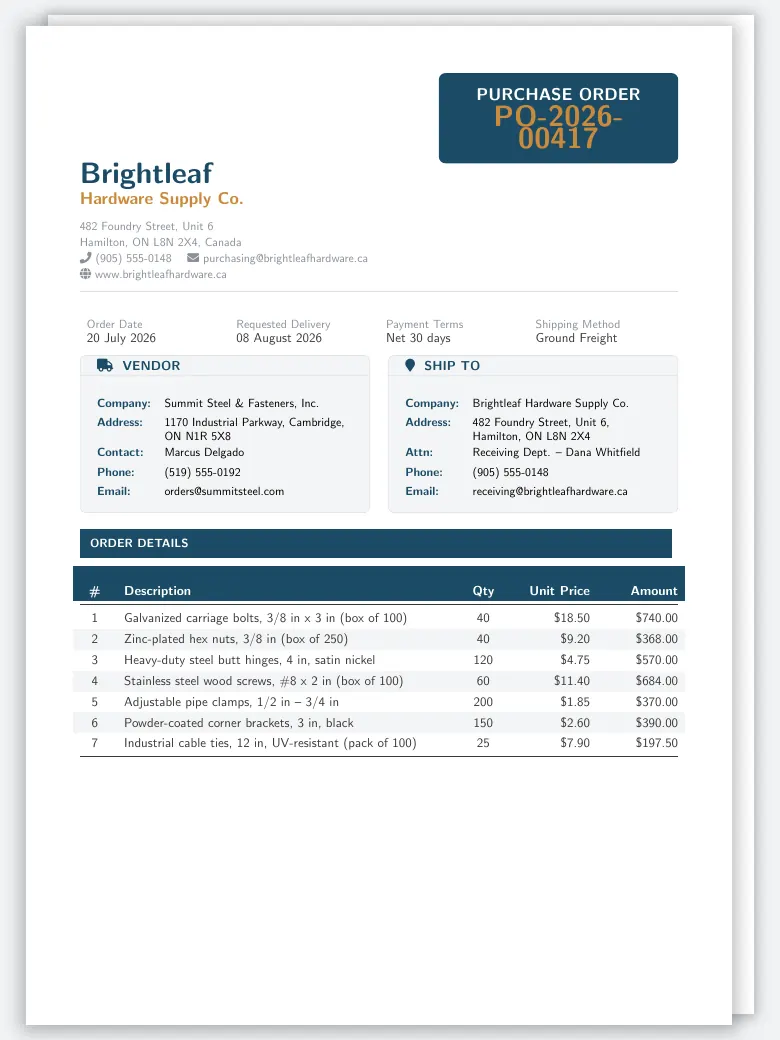 Purchase Order preview