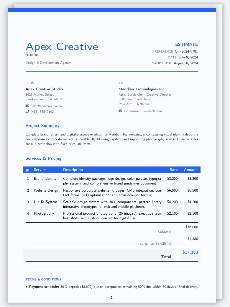 Quote Estimate preview