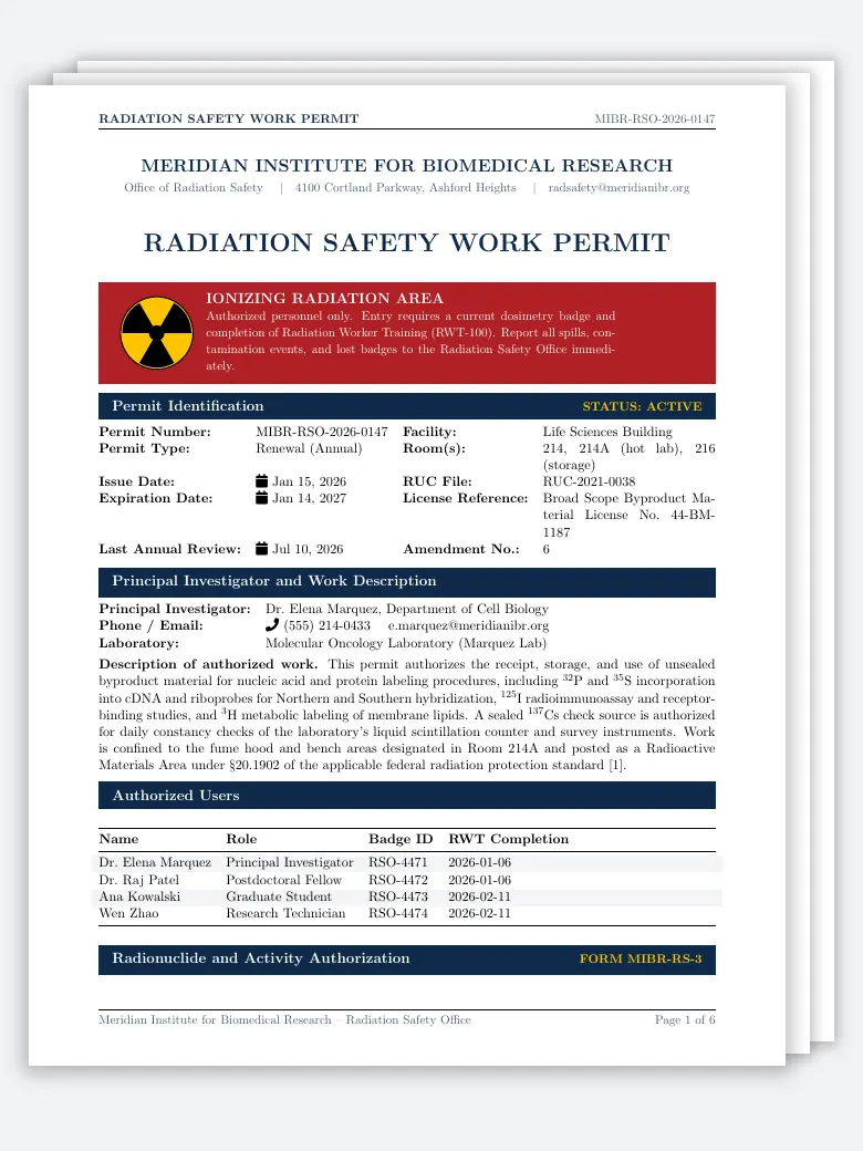 Radiation Safety Work Permit preview