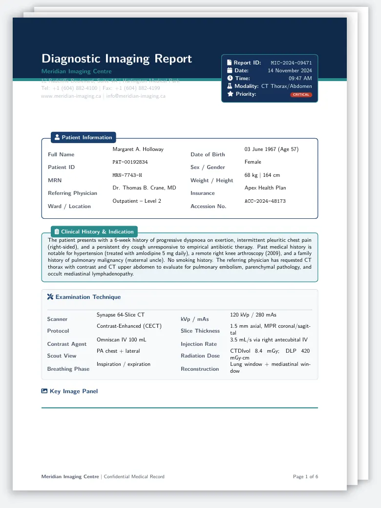 Radiology Diagnostic Imaging Report LaTeX template, first page preview