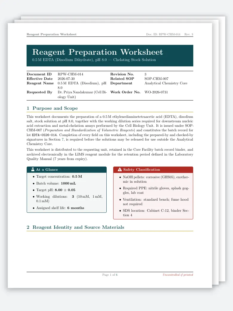 Reagent Preparation Worksheet preview