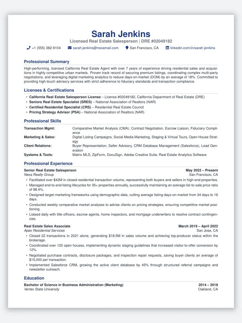Real Estate Agent Resume preview