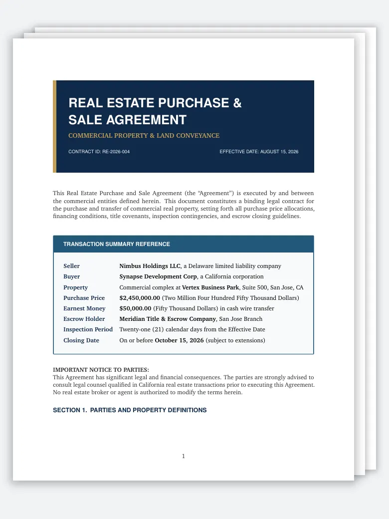 Real Estate Purchase and Sale Agreement preview