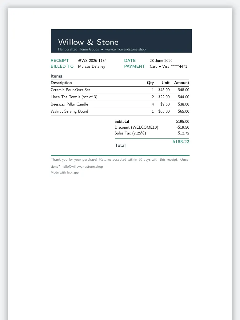 Receipt preview
