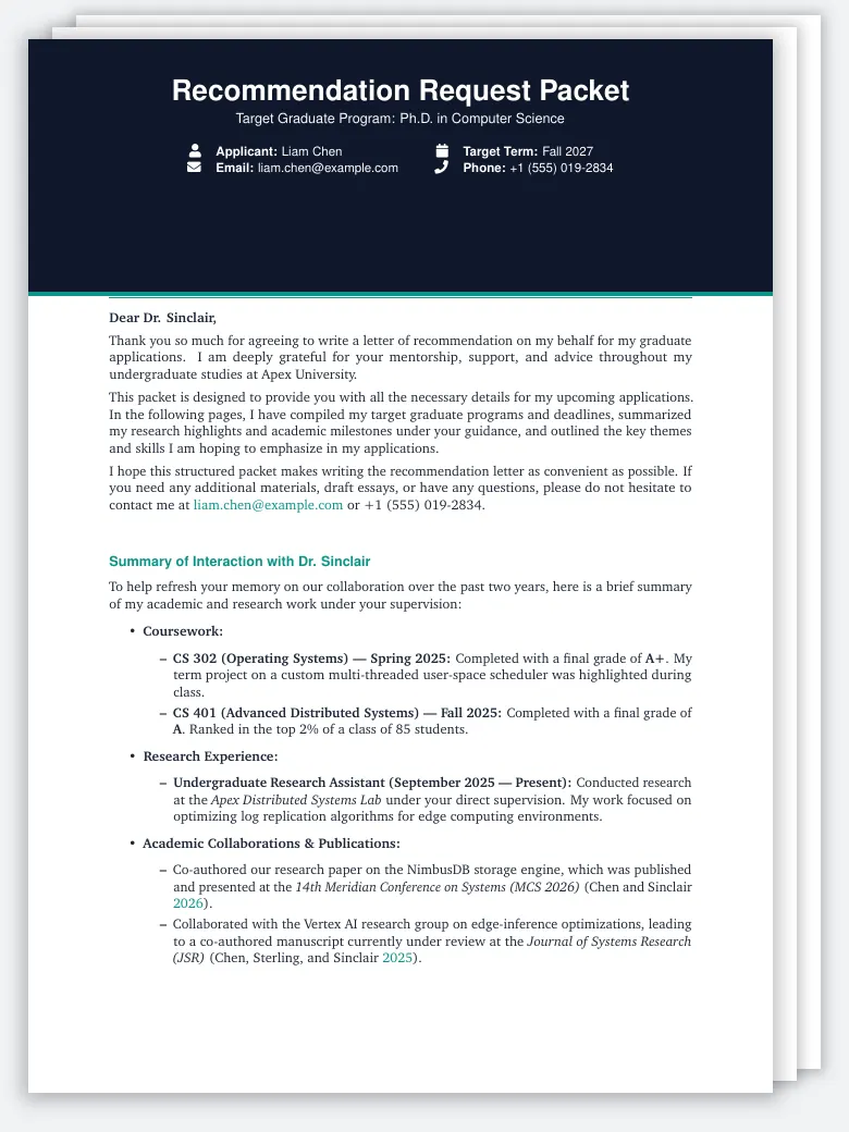 Recommendation Letter Request Packet preview