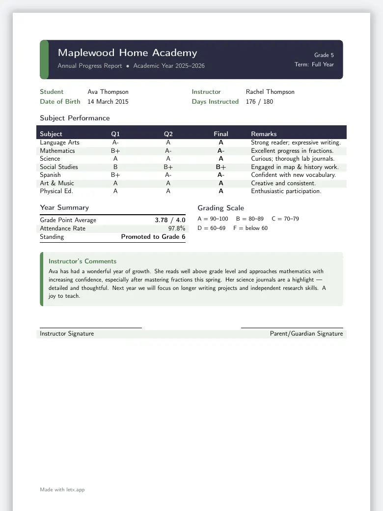 Homeschool Report Card preview
