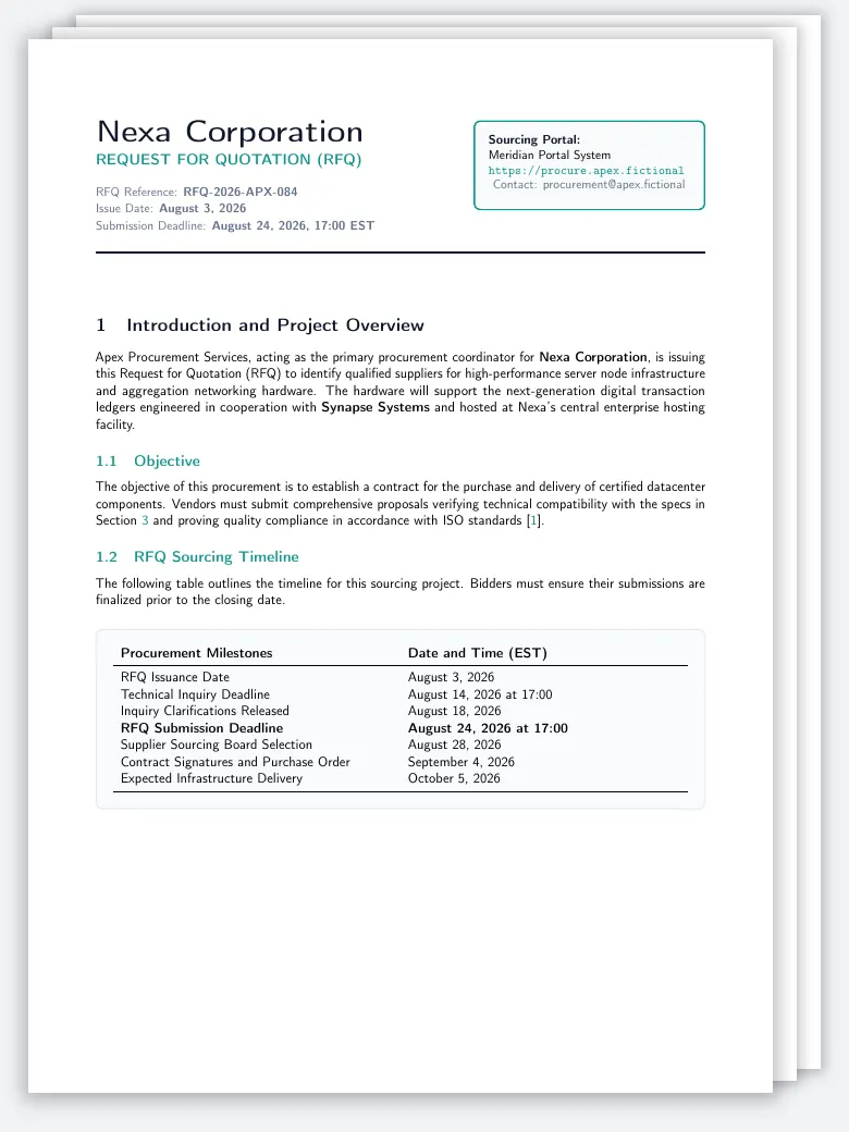 Request for Quotation (RFQ) preview