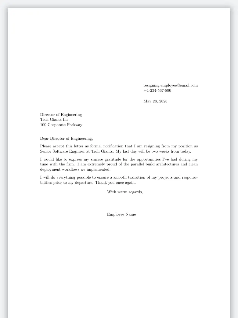 Resignation Letter preview