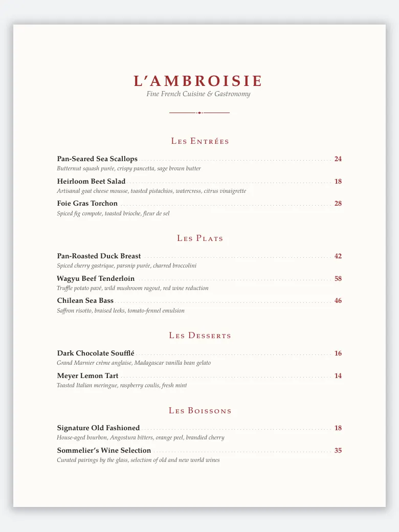 Restaurant Menu preview