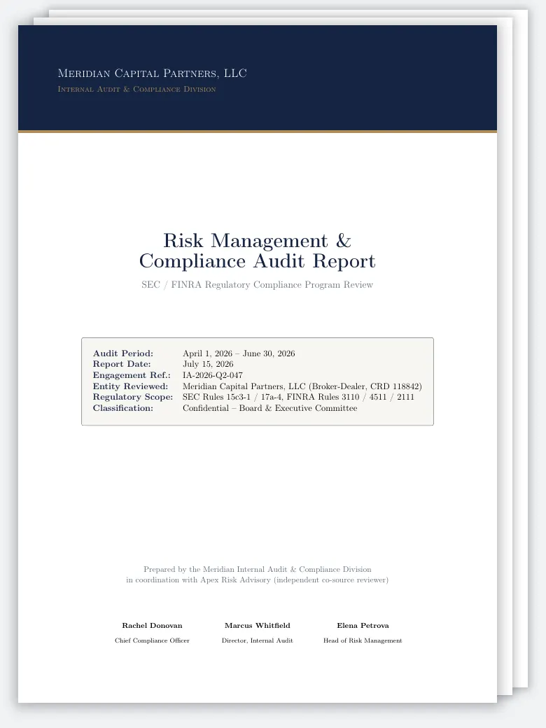 Risk Management & Compliance Audit LaTeX template, first page preview
