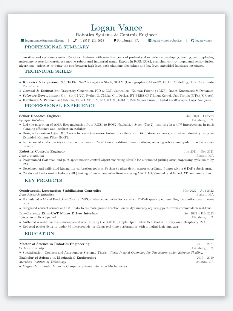 Robotics Engineer Resume preview