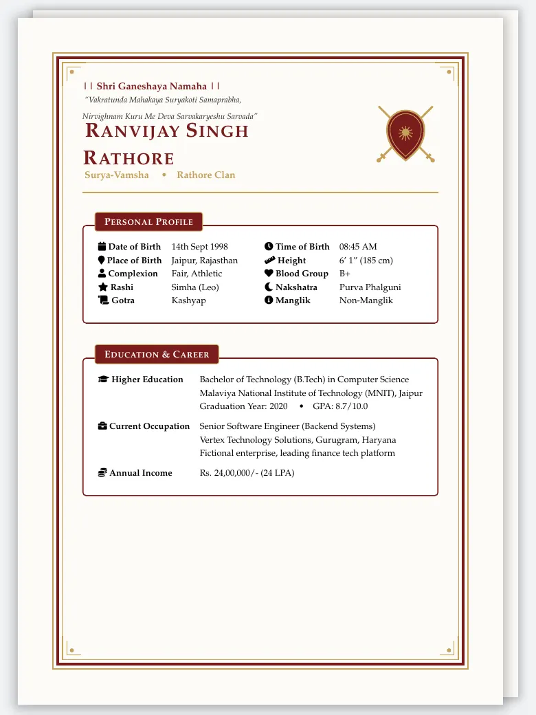 Royal Rajput Biodata preview