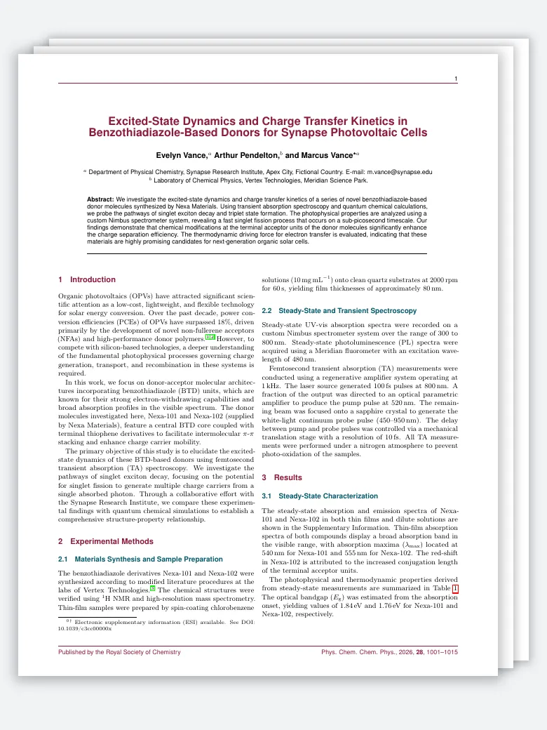 RSC Physical Chemistry Chemical Physics (PCCP) Template preview