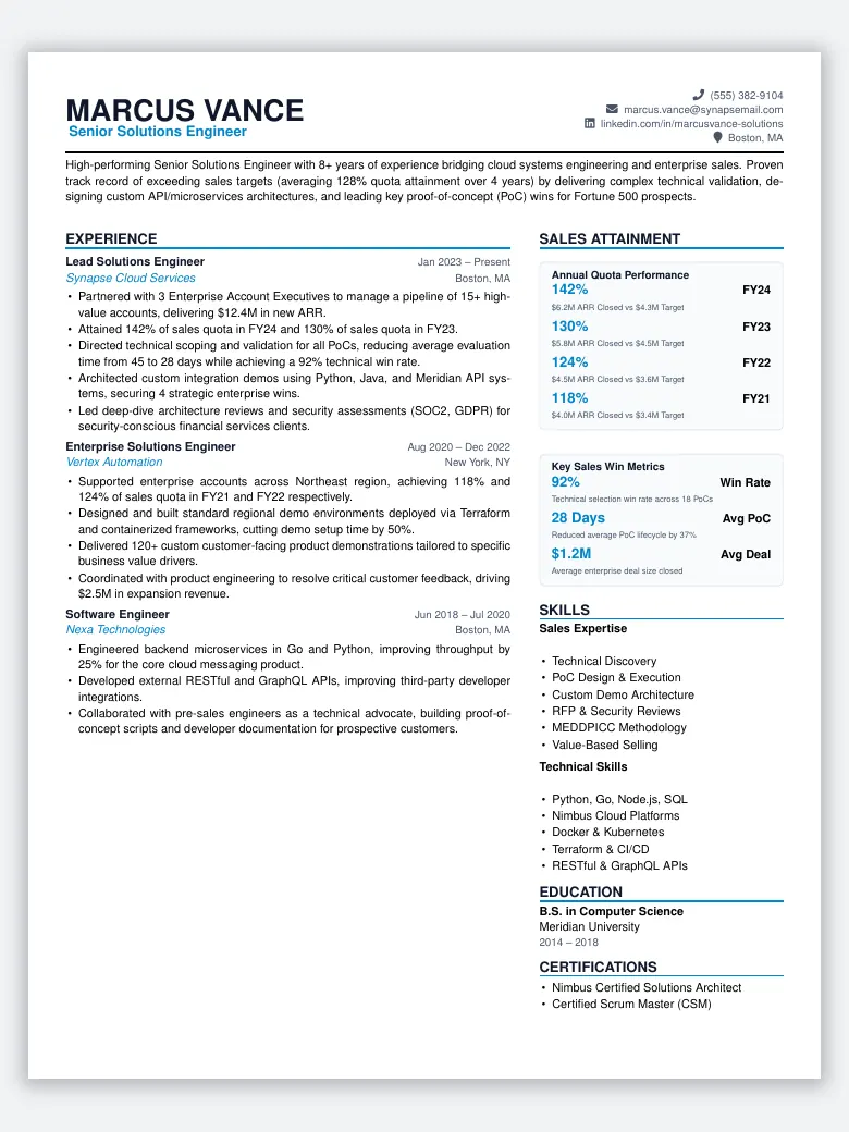 Sales Engineer Resume preview