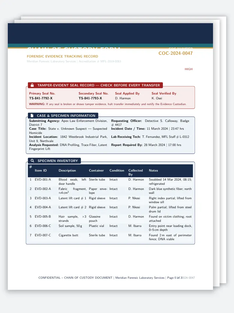 Sample Chain of Custody Form preview
