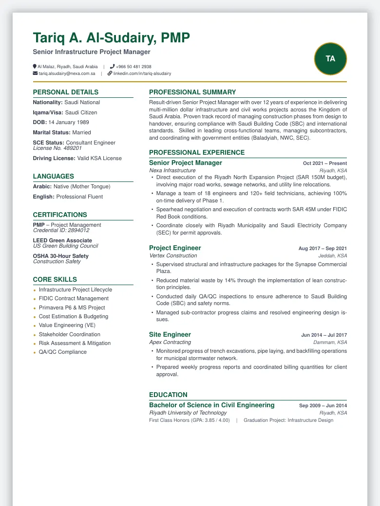 Saudi Gulf Standard CV preview