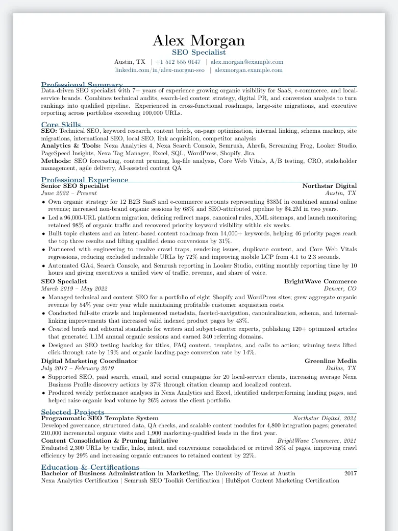 SEO Specialist Resume preview