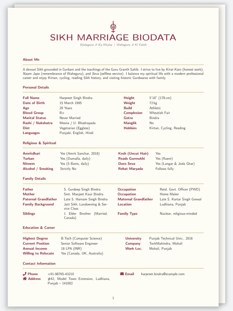 Sikh Marriage Biodata preview