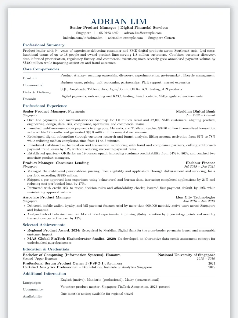 Singapore Standard Resume preview