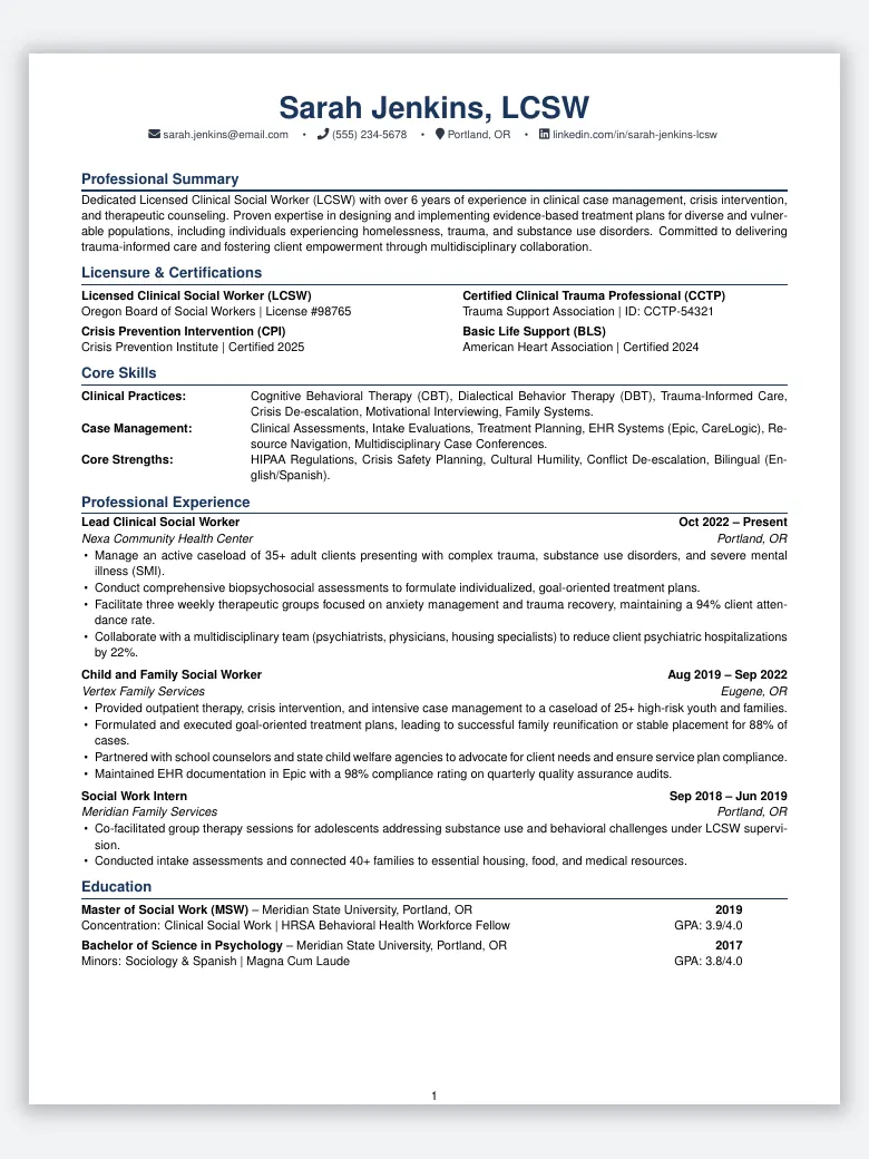 Social Worker Resume preview