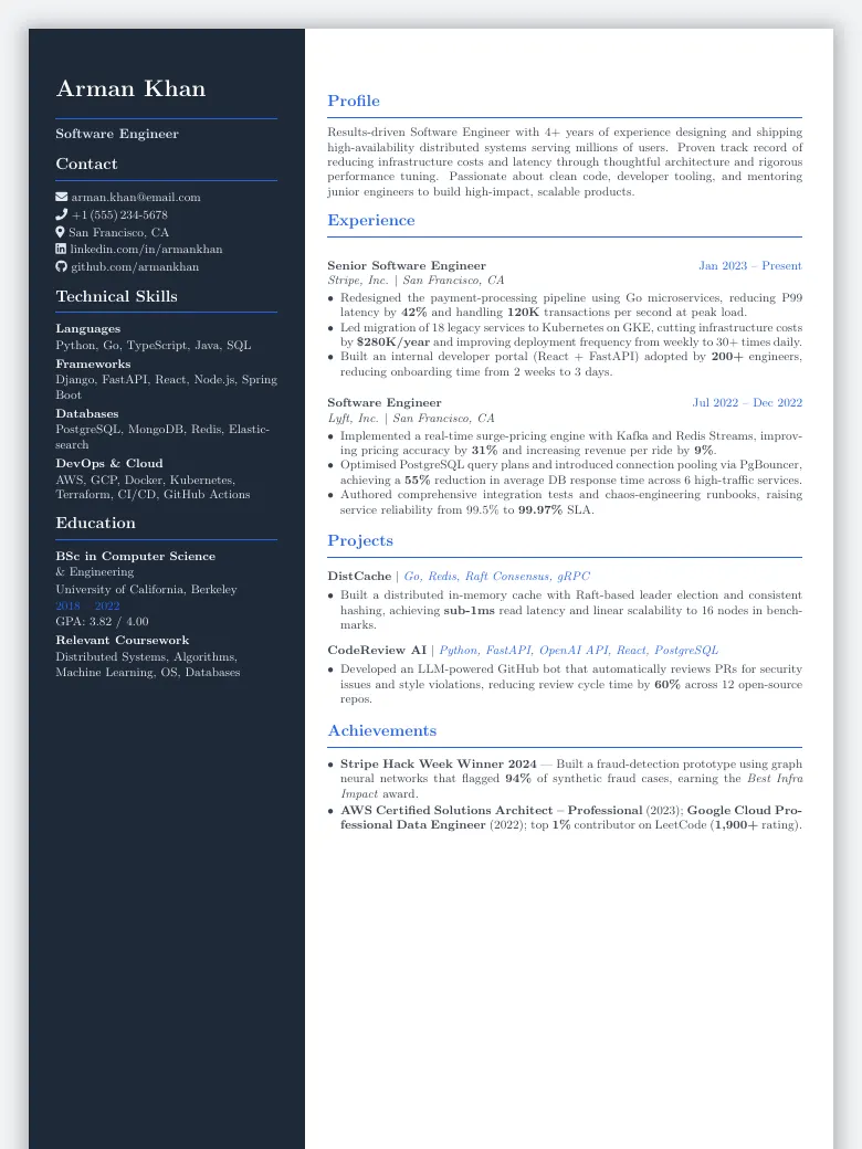 Software Engineer Resume preview