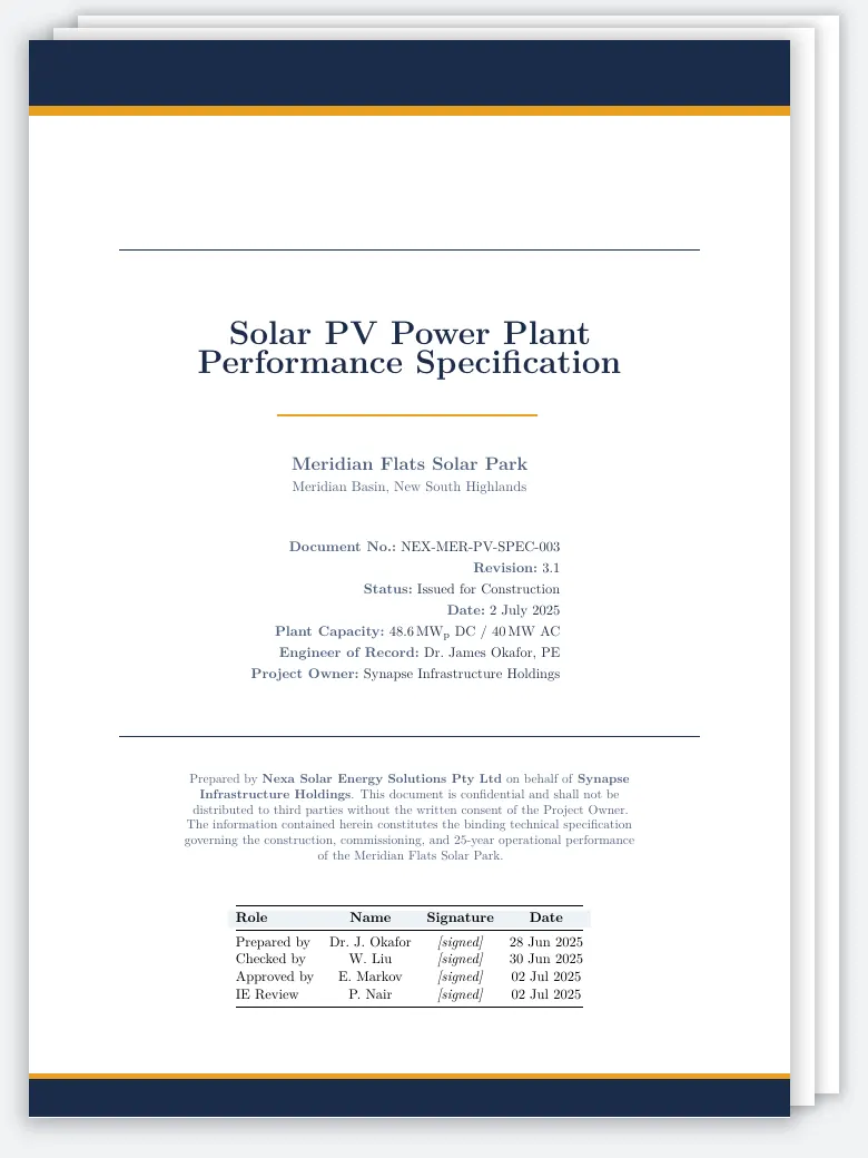Solar PV Power Plant Performance Specification preview