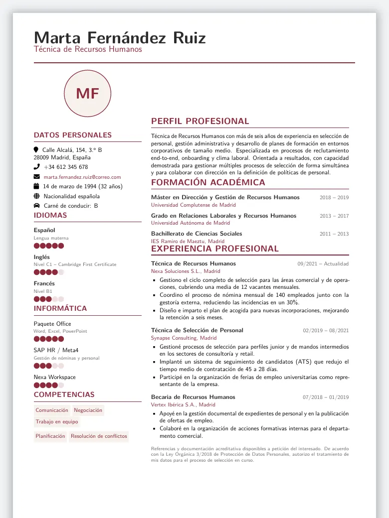 Spanish Curriculum Vitae preview