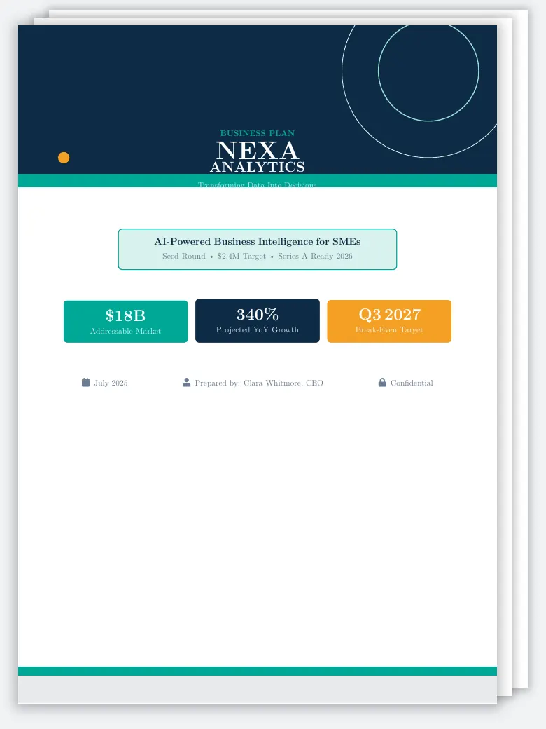Startup Business Plan LaTeX template, first page preview