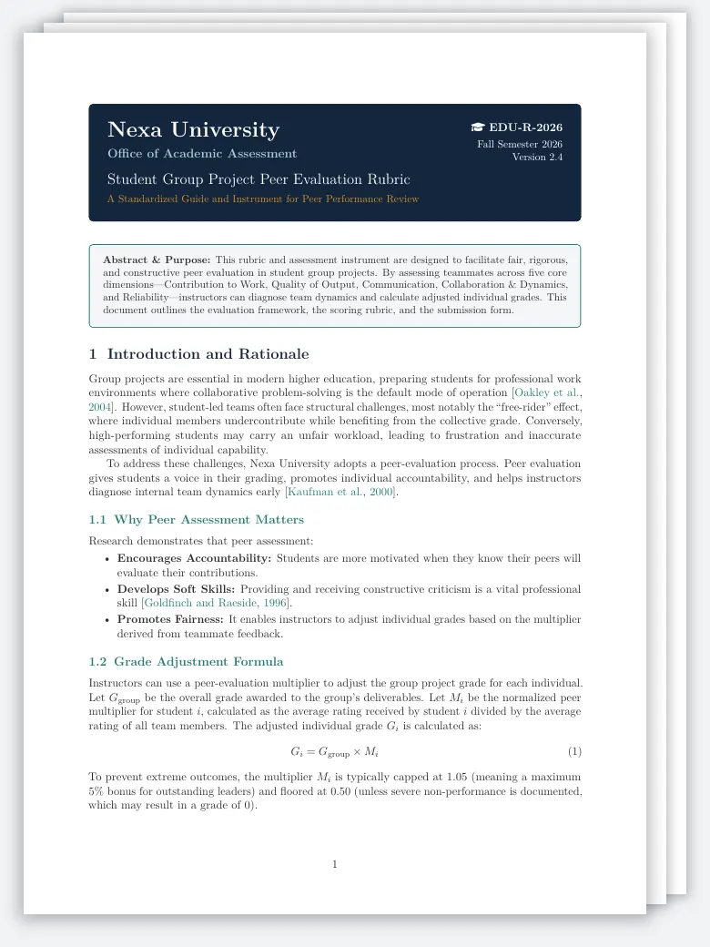 Student Group Project Peer Evaluation Rubric preview