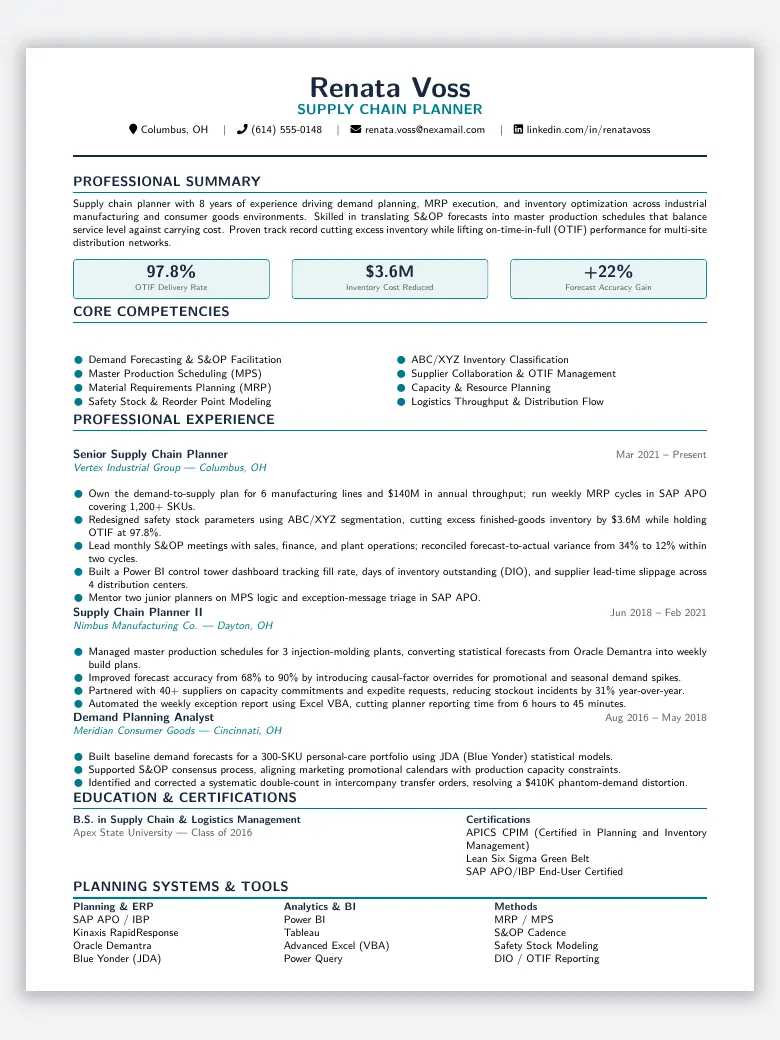 Supply Chain Planner Resume preview
