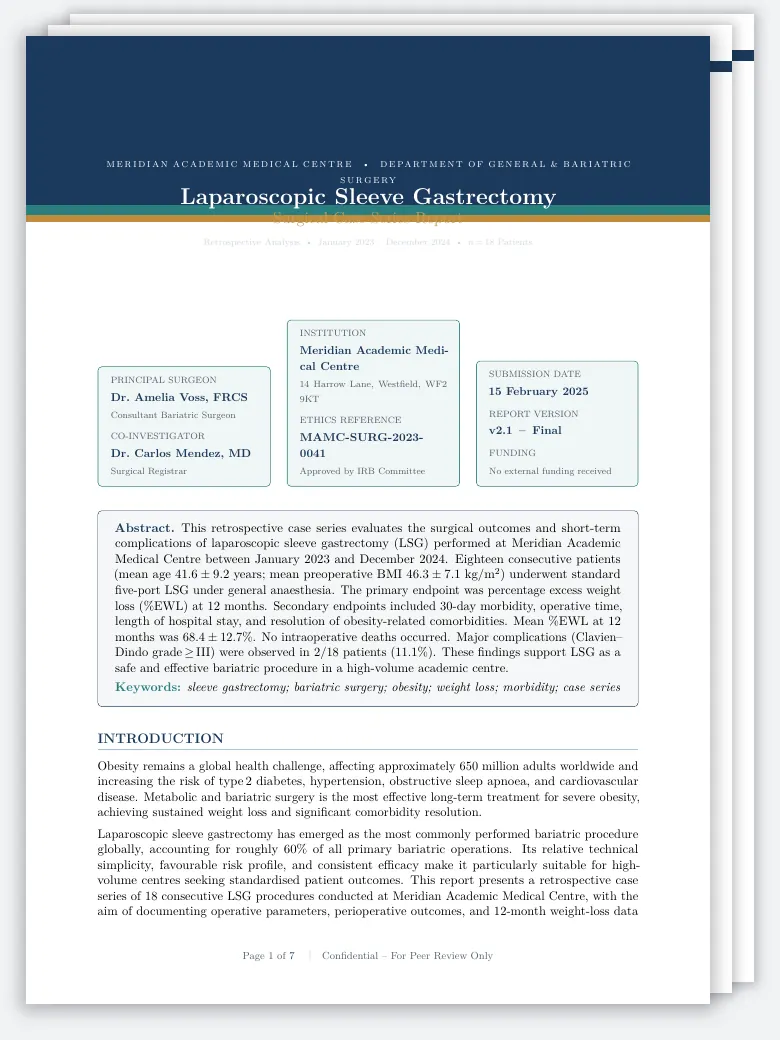 Surgical Case Series Report LaTeX template, first page preview