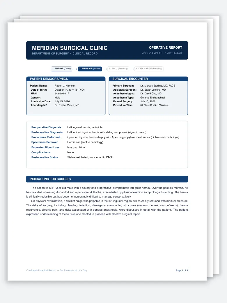 Surgical Operative Report LaTeX template, first page preview