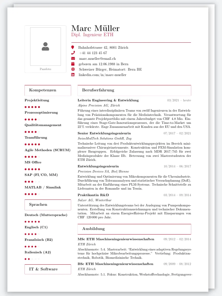 Swiss Standard CV preview