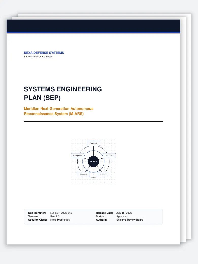 Systems Engineering Plan LaTeX template, first page preview