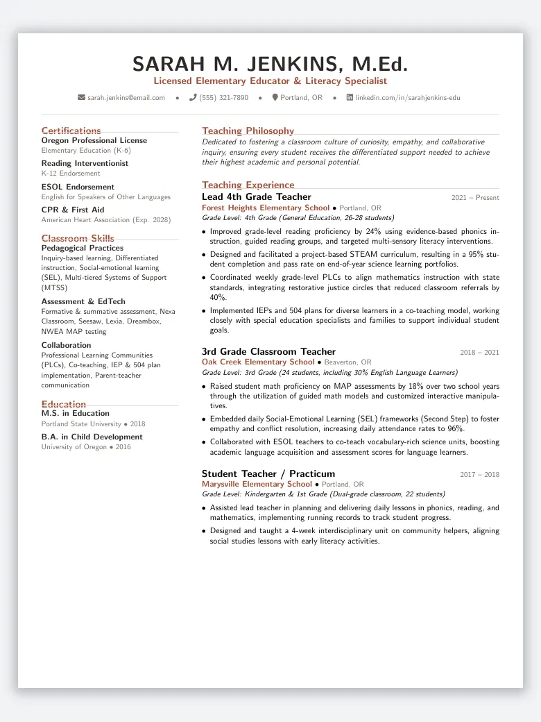 Teacher / Educator Resume preview