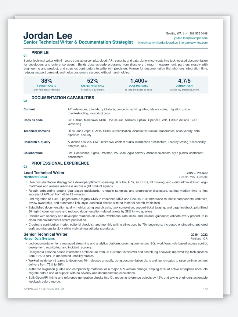 Technical Writer Resume preview