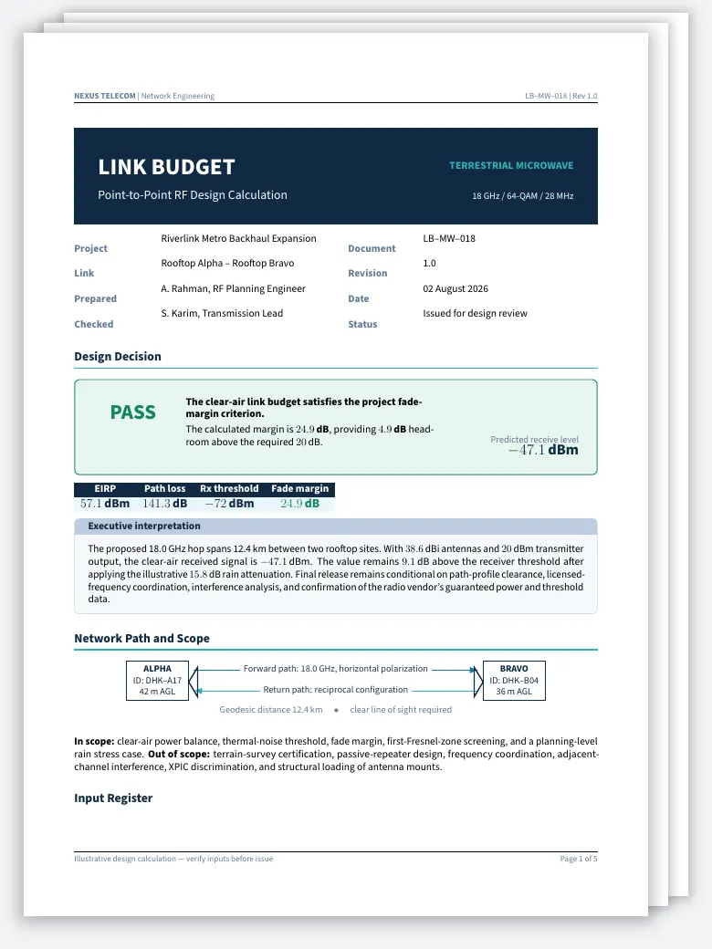 Telecommunications Network Link Budget Calculator preview