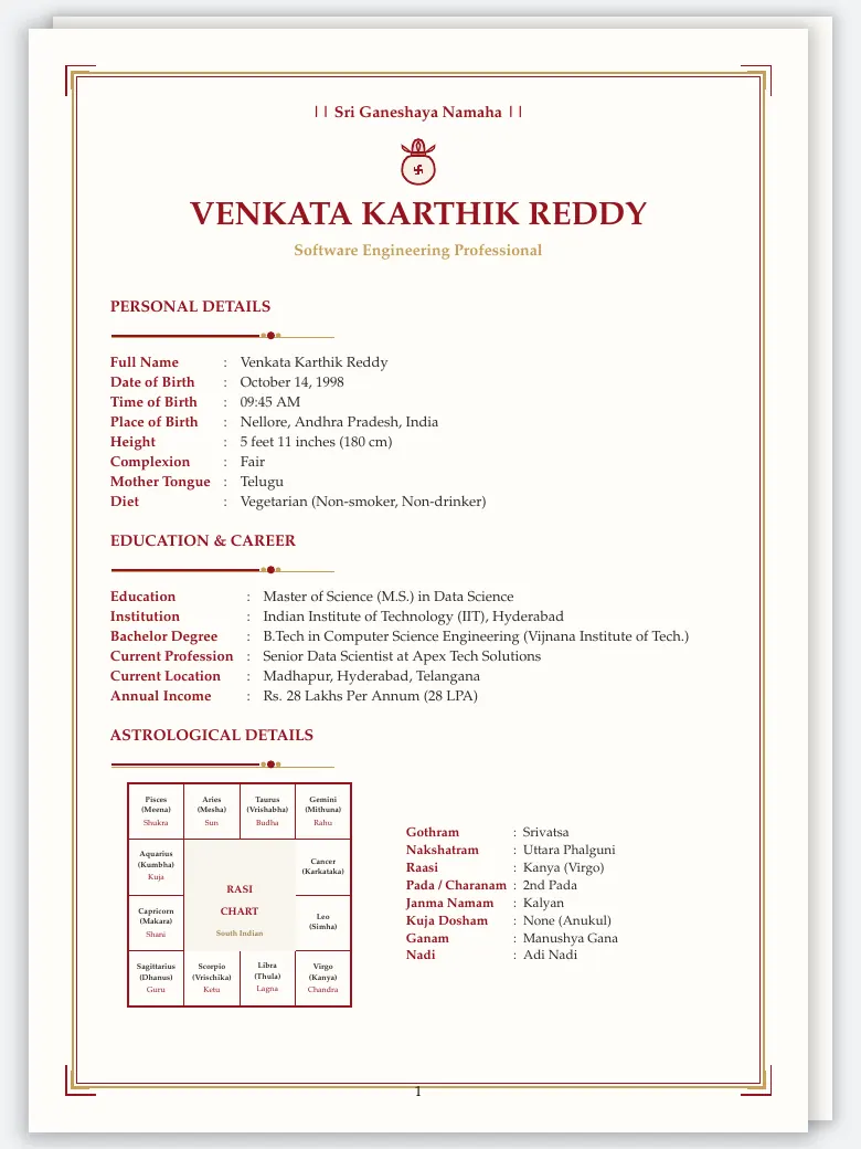 Telugu Marriage Biodata preview