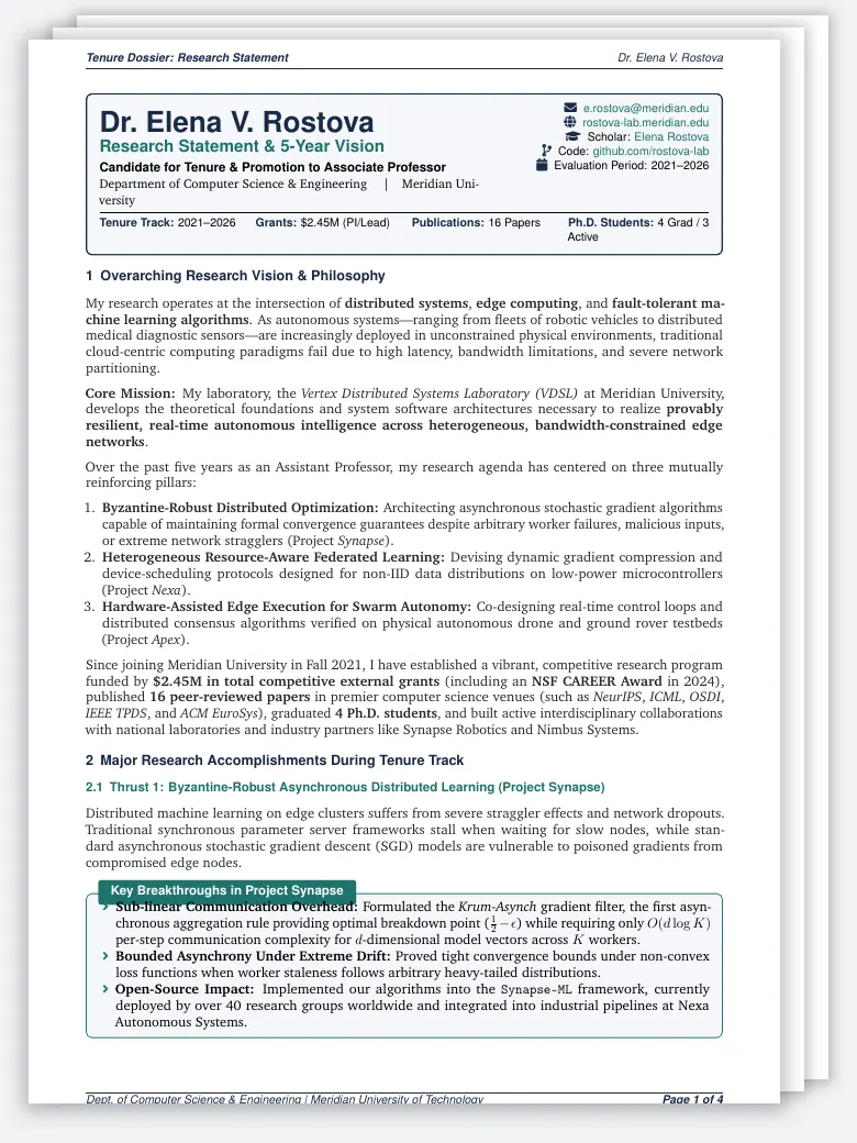 Tenure Track Dossier Research Statement LaTeX template, first page preview