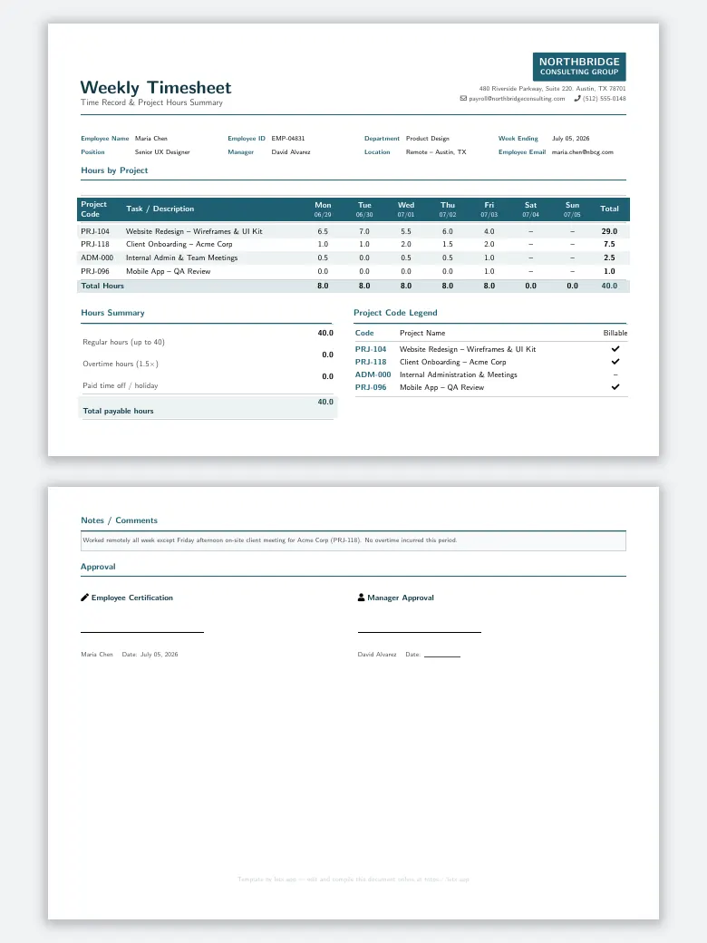 Timesheet preview
